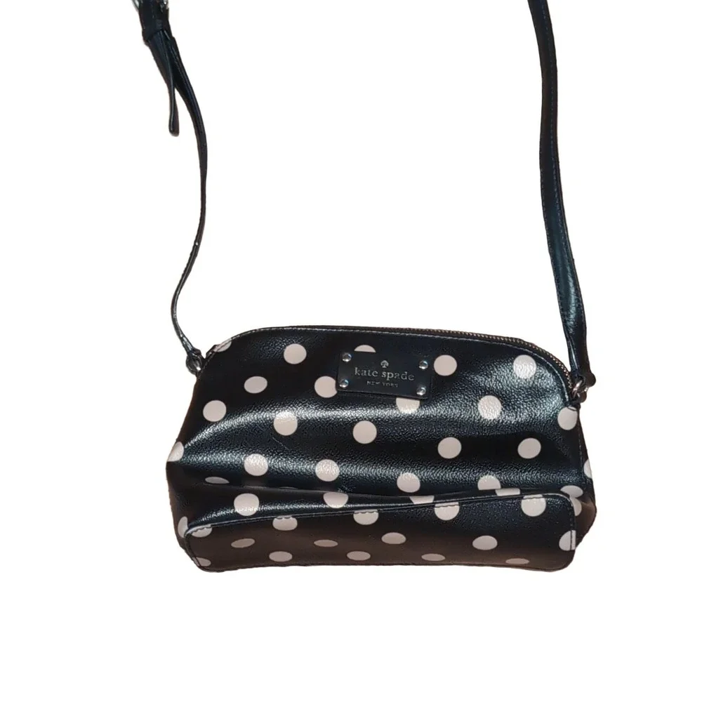 kate spade Polka Dot Crossbody Bag Black White Logo Lining Women's
